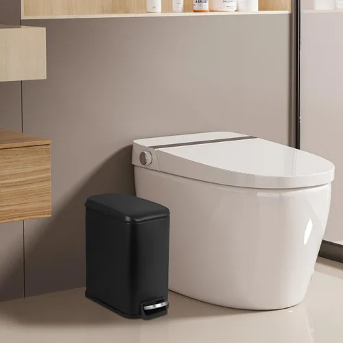 Miniatura 2 de PayLessHere Cubo de basura delgado de 1.3 galones con tapa, pequeño cubo de basura negro de acero inoxidable con cubo interior extraíble