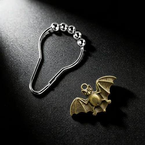 Miniatura 2 de Juego de 12 ganchos para cortina de ducha con diseño de murciélagos, suministros de fiesta de Halloween, decoración de casa encantada, acero Bate