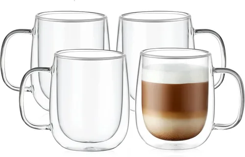 Miniatura 10 de CNGLASS Tazas de café de vidrio de 12 onzas, juego de tazas aisladas de doble pared con asa, tazas de expreso de vidrio transparente para café