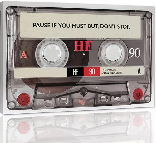 Pause If You Must but Don't Stop Positive Quotes Posters and Prints - Lienzo inspirador, arte de pared, cinta retro para amantes de la música,