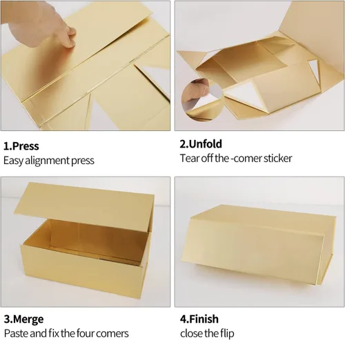 Miniatura 3 de Caja de regalo dorada de 12 x 6 x 4 pulgadas con tapa de cierre magnético, cajas de regalo para regalos, caja de regalo de dama de honor, bonita
