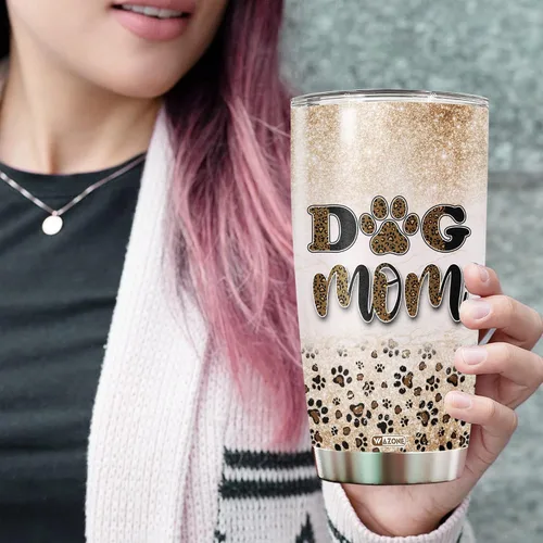 Miniatura 3 de WAZONE Vaso de viaje con estampado de huellas de leopardo, de acero inoxidable de 20 onzas, con aislamiento al vacío, ideas de cumpleaños, día