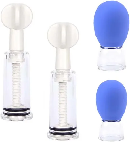 4 ventosas de vacío corporal para madres lactantes y mujeres para pezón plano tímido e invertido. Copas ES (rosa-azul)