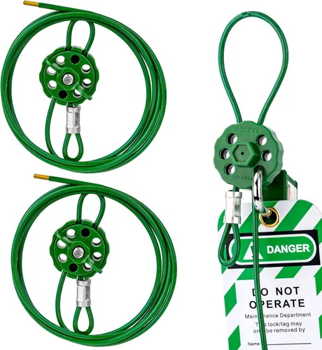 Miniatura 11 de Cerraduras de cable de bloqueo con 2 llaves Cable de acero de PVC ajustable de 0.16 x 31.5 pulgadas compatible con OSHA para válvulas, paneles
