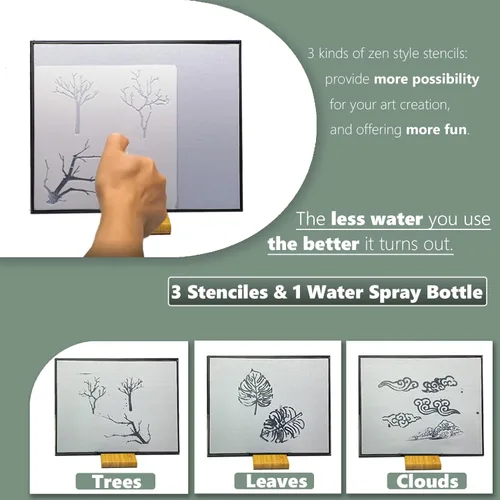 Miniatura 4 de AOVOA Zen Buddha - Tabla de pintura al agua con guía de dibujo y respiración, juego de arte relajante de dibujo de agua con pinceles y plantillas