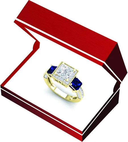 Miniatura 6 de Dazzlingrock Collection Anillo de compromiso semimontaje de diamante blanco redondo y zafiro azul princesa de oro de 18 quilates (sin piedra central)
