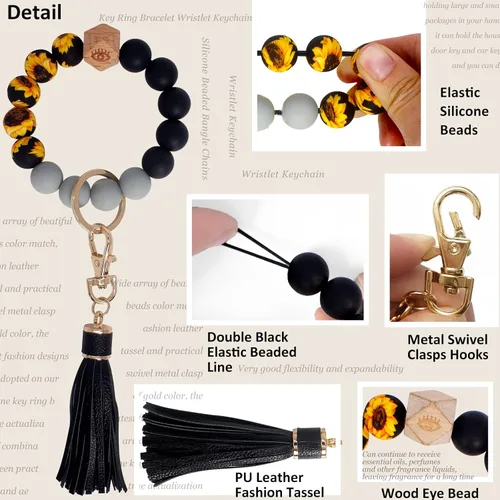 Miniatura 3 de BIHRTC - Pulserallavero para enganchar las llaves del auto, brazalete con cuentas de silicona para mujer