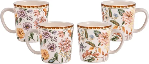 Bico Blooming Moment - Juego de 4 tazas de café de cerámica, tazas de té grandes de 18 onzas con asa, tazas estéticas tipo latte para capuchino y