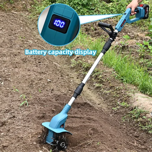 Miniatura 6 de Cultivador de suelo sin cable de 21 V, cultivador de jardín de 8 pulgadas de ancho con batería de 4.0 Ah, cultivador con dientes de acero y pantalla