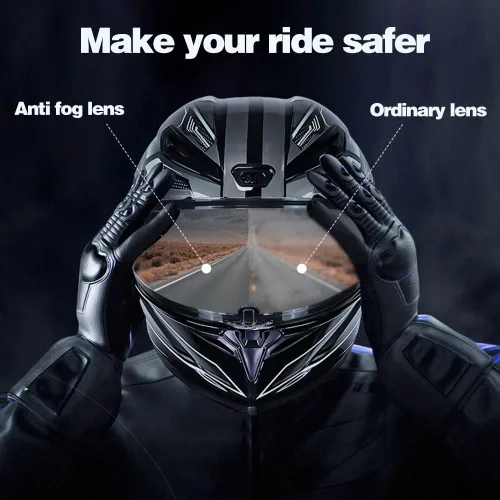 Miniatura 3 de Casco de motocicleta Bluetooth de cara completa, aprobado por DOT, casco antivaho, doble visera, casco de bicicleta de calle, altavoz dual integrado