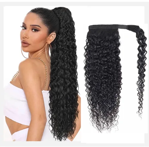 Miniatura 11 de Extensiones de cabello con ondas de agua para cola de caballo, trenzado humano, pegamento mágico Pony, extensiones de cabello humano brasileño