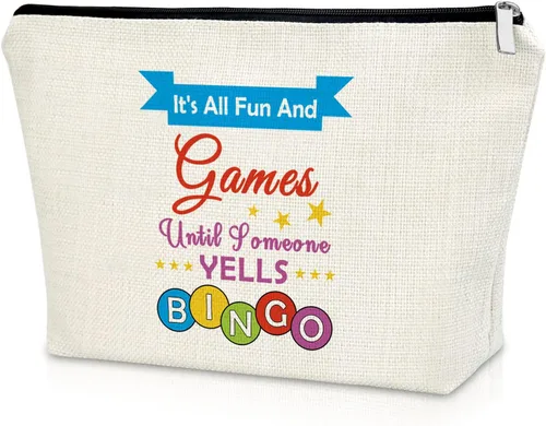 Sazuwu Bolsa de maquillaje para juegos de bingo, regalos para amantes del bingo, bolsa de cosméticos, bolsa de juegos de azar de la suerte de casino