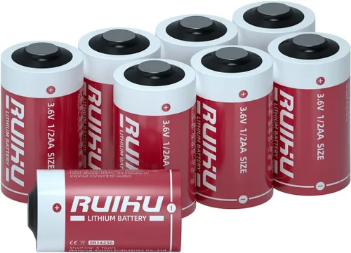 Paquete de 8 baterías de litio ER14250 LS14250 de 3.6 V, 1/2AA tamaño 1200 mAh batería de cloruro de tionilo de litio (Li-SOCl2) certificado