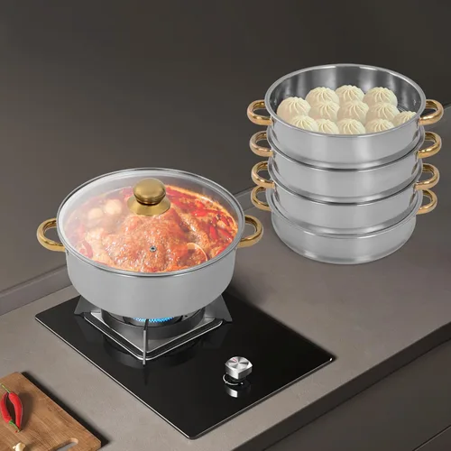 Miniatura 3 de Ollas de vapor de acero inoxidable, antiadherentes para carne y verduras, olla de vapor de cocina, olla de vapor para albóndigas, utensilios de 5
