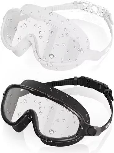 Aegend Gafas de natación para adultos y jóvenes, paquete de 2 gafas de natación antivaho anti-UV para hombres y mujeres Blanco & negro