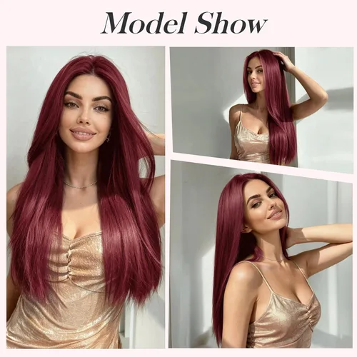 Miniatura 7 de Extensiones de cabello sintético con clip, color burdeos de 18 pulgadas de largo, invisibles, gruesas, extensiones de cabello lacio con clips, 5