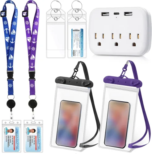Teling Cruise Essentials 2025, 2 cordones de crucero, 4 etiquetas de equipaje de carnaval para barcos 2025, 2 bolsas impermeables para teléfono, 1