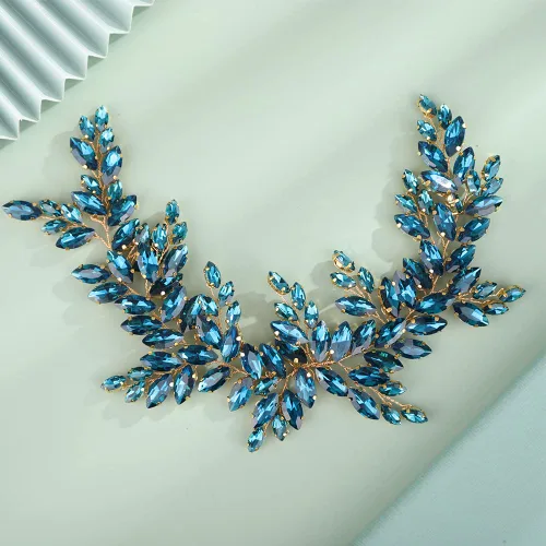Miniatura 8 de Kercisbeauty Diadema de cristal azul con diamantes de imitación para boda, pieza de pelo plateado para mujeres y niñas, joyería para el cabello