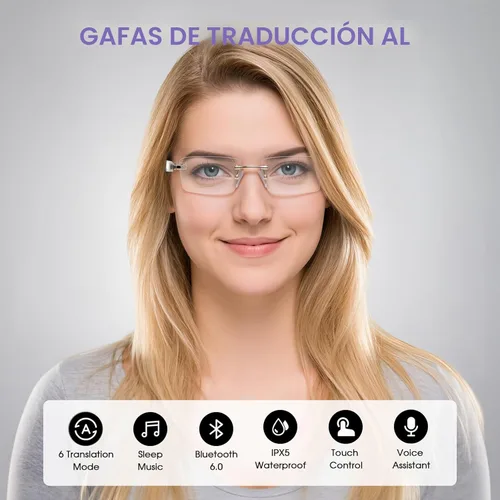 Miniatura 2 de Gafas de Traducción con IA, Gafas Bluetooth con Traductor en Tiempo Real para 164 Idiomas, Gafas Bluetooth Fotocromáticas con Bisagra de Resorte