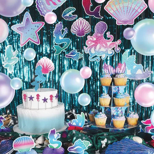 Miniatura 5 de Beistle 20 piezas de papel impreso duradero bajo el mar océano temático recortes para decoración náutica de sirena, suministros de fiesta