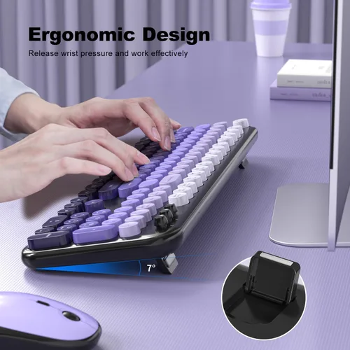 Miniatura 129 de KNOWSQT Combo de teclado y ratón inalámbrico, teclados lindos de tamaño completo estilo máquina de escribir 2.4G azul colorido - receptor USB Plug