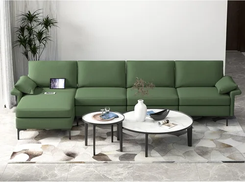 Miniatura 10 de KOMFOTT Sofá modular convertible extragrande de 130.5 pulgadas, sofá modular de 4 asientos en forma de L con diván reversible, salidas de 3 agujeros