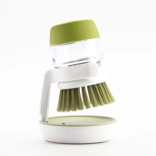 Miniatura 7 de Cepillo para platos con dispensador de jabón, cepillos para lavar platos de cocina con soporte y bandeja de goteo, para limpiar sartén, olla, Gris