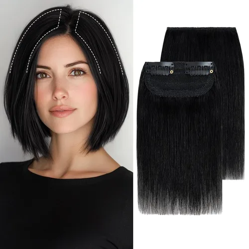 Miniatura 12 de S-noilite Extensiones de cabello corto con broches, 100% cabello humano real, 2 clips, extensiones con clip para mujeres con cabello delgado, añade