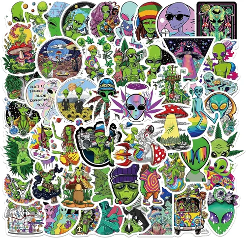Miniatura 2 de 200 calcomanías Trippy - Calcomanías impermeables de hojas de alienígena para laptop, botellas de agua, monopatín, guitarra, casco