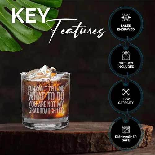 Miniatura 3 de shop4ever Vaso de whisky grabado con texto en inglés "You Can't Tell Me What To Do You Are Not My Granddaughter - Regalo para el Día del Padre