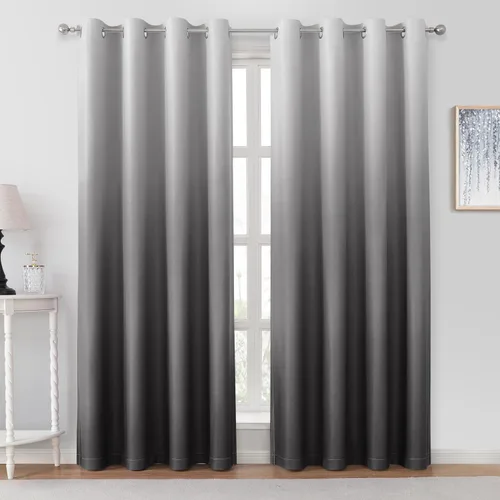 Miniatura 13 de HOMEIDEAS Cortinas Blackout Negras Ombré de 52 x 63 Pulgadas de Largo Degradado Oscurecimiento de Habitación Aislamiento Térmico Ahorro de Energía