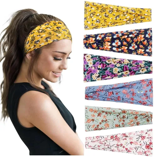 Miniatura 7 de Huachi Diademas bohemias para mujer, bandas anchas para la cabeza, para yoga, entrenamiento, bandas para el cabello para mujer, antideslizantes