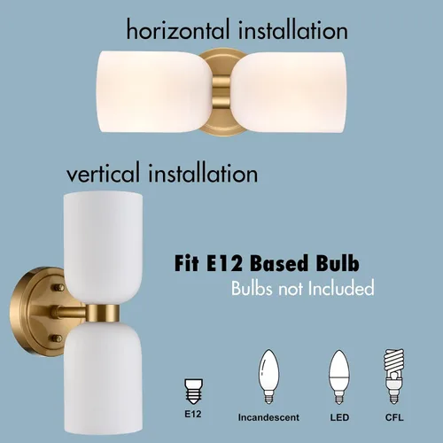 Miniatura 3 de CLAXY Lámpara de pared moderna de baño en oro con vidrio lechoso, accesorios de iluminación de baño con 2 luces regulables Dorado