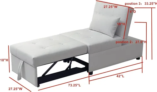 Miniatura 2 de Kings Brand Furniture - Otomana multifuncional, sofá cama, silla convertible, color blanco