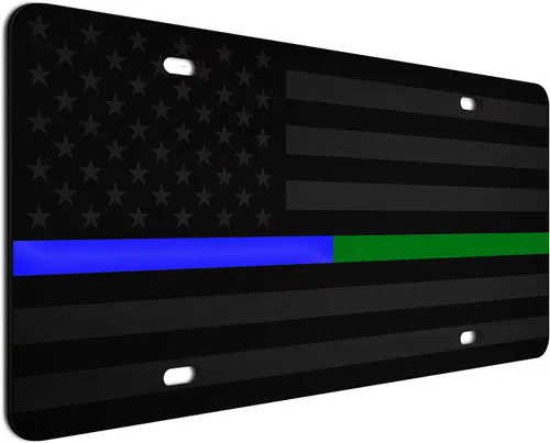 Miniatura 46 de JASS GRAPHIX Placa de matrícula personalizada con la bandera estadounidense de línea amarilla, homenaje personalizado a despachadores y operadores