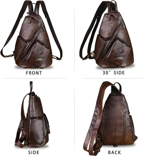 Miniatura 5 de Bolso bandolera grande de cuero genuino para hombres y mujeres, bolso bandolera grande para el hombro, bolso cruzado en el pecho para iPad, Café