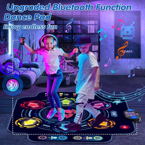 Miniatura 3 de Alfombrilla de baile electrónica para niños con 6 botones y Bluetooth inalámbrico, tapete de juego de baile con música incorporada de 9 niveles y 3