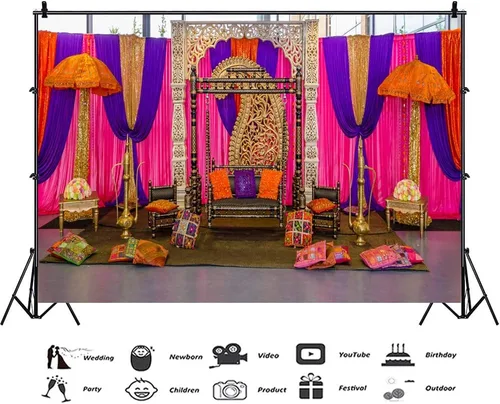 Miniatura 2 de Telón de fondo Diwali de 5 x 3 pies para boda india, fondo de cabina de fotos Happy Holi, telón de fondo marroquí marroquí para fotos, telón