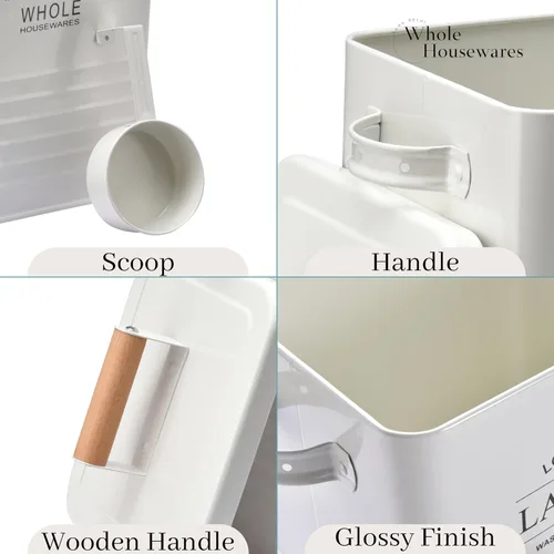 Miniatura 6 de Whole Housewares - Envase de detergente para lavandería - Dispensador de jabón en polvo de metal estilo granja con cuchara, tapa hermética y asas