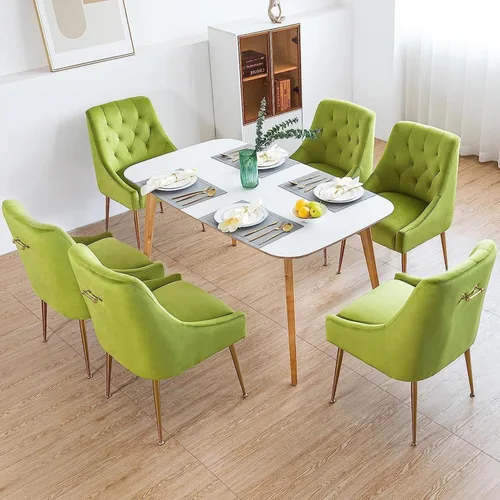 Miniatura 23 de Juego de 2 sillas de comedor modernas, sillas de mediados de siglo con cojines de 5.12 pulgadas y patas doradas, sillas de comedor tapizadas