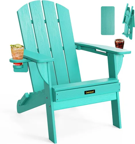 Miniatura 16 de Silla Adirondack Plegable, Sillas Adirondack de Plástico con Textura de Madera con 2 Portavasos, Silla para Hoguera de HDPE Resistente a