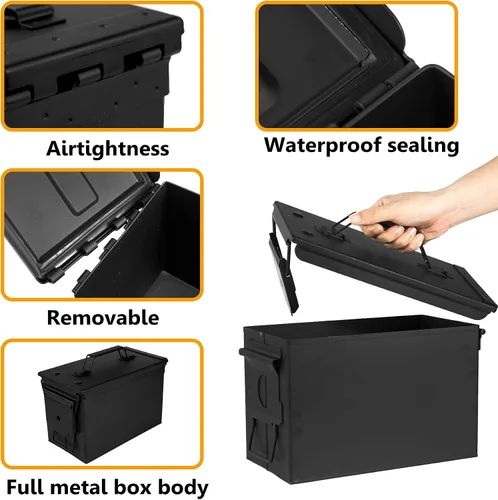 Miniatura 4 de GUGULUZA Lata de Municiones Metálica 30/50 Cal, Estuche de Almacenamiento de Balas con Cerradura, Contenedores Herméticos y a Prueba de Agua
