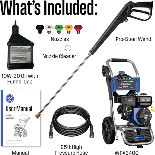 Miniatura 6 de Westinghouse WPX3400 - Lavadora a presión a gas, 3400 PSI y 2.6 GPM máx., tanque de jabón a bordo, pistola de pulverización y varilla, juego de 5