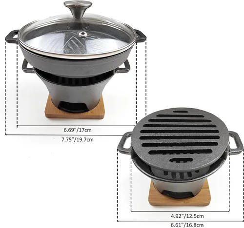 Miniatura 2 de HAWOK Placa Yakiniku de Hierro Fundido con Tapa de Cristal mini estufa juego de 2