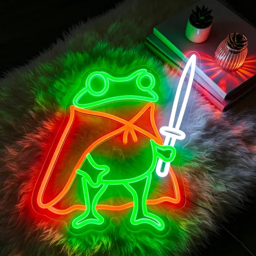 Miniatura 2 de Letrero de neón de rana Letreros de neón lindos para decoración de pared Letrero de neón LED verde y rojo para cueva de hombre, habitación, fiesta
