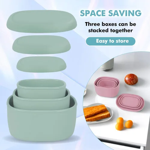 Miniatura 5 de Juego de contenedores de almacenamiento de alimentos de silicona Anatole de 3 unidades, loncheras Bento con tapas, sin BPA, aptas para lavavajillas