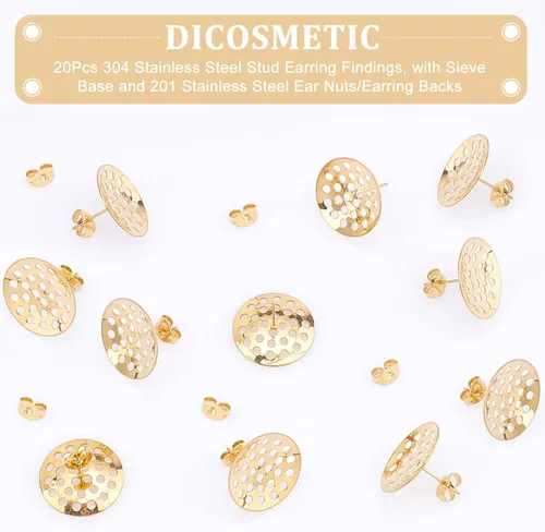 Miniatura 4 de DICOSMETIC 20 piezas de aretes de acero inoxidable en blanco con pasador de 0.031 in y agujero de bucle de 0.59 pulgadas, base de tamiz