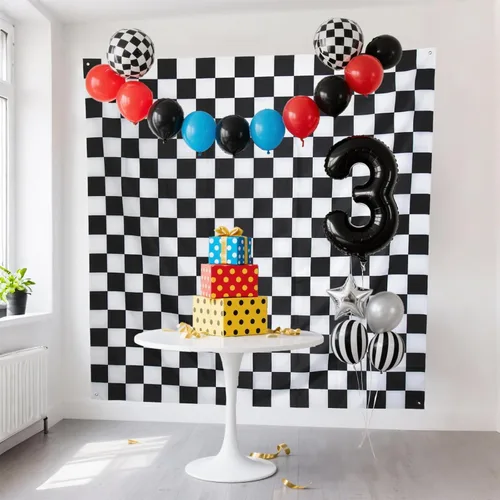 Miniatura 2 de Chrorine Fondo a cuadros blanco y negro de 6.6 x 6.6 pies, decoración de fiesta de cumpleaños, decoración de fiesta de cumpleaños, un amigo feliz