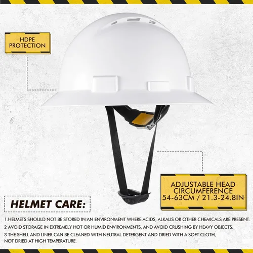 Miniatura 3 de 10 Pack Casco de ala completa, Casco de construcción blanco, Casco de seguridad HDPE con suspensión de trinquete ajustable de 6 puntos para hombres
