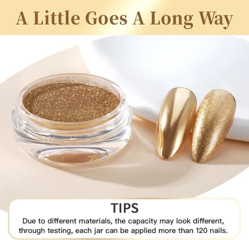Miniatura 4 de Pretty Diva Polvo Cromado para Uñas - Polvos Cromados para Uñas con Efecto Espejo Dorado Champán, Polvo Cromado Metálico Resaltador para Arte